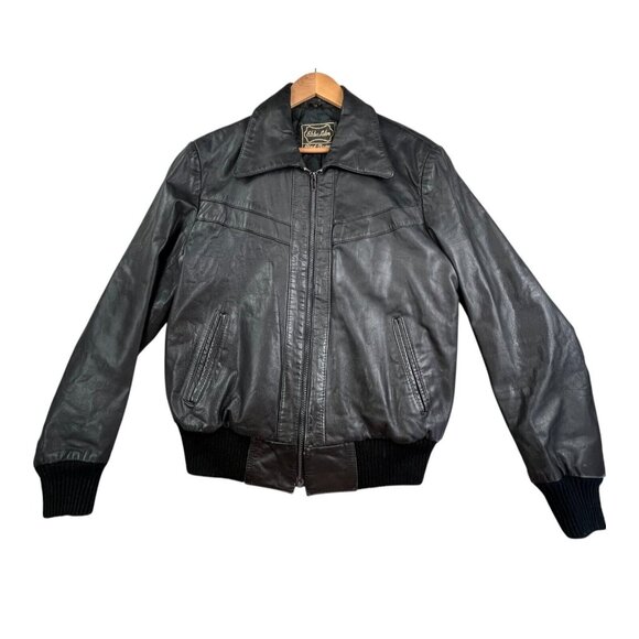 VTG Echtes Leder Rind-Nappa Jacket Men's 54 Black Leather Motorcycle Biker - Picture 1 of 14